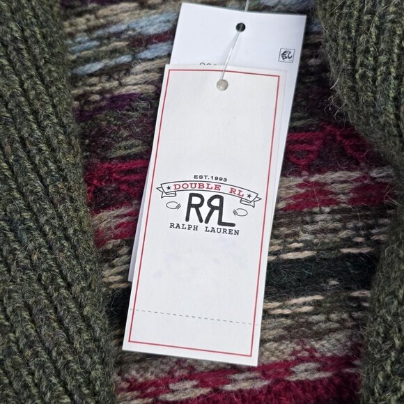 RRL Ralph Lauren Sweater Women 1 S Green Fair Isle Cardigan Duster Alpaca NEW - Picture 9 of 14